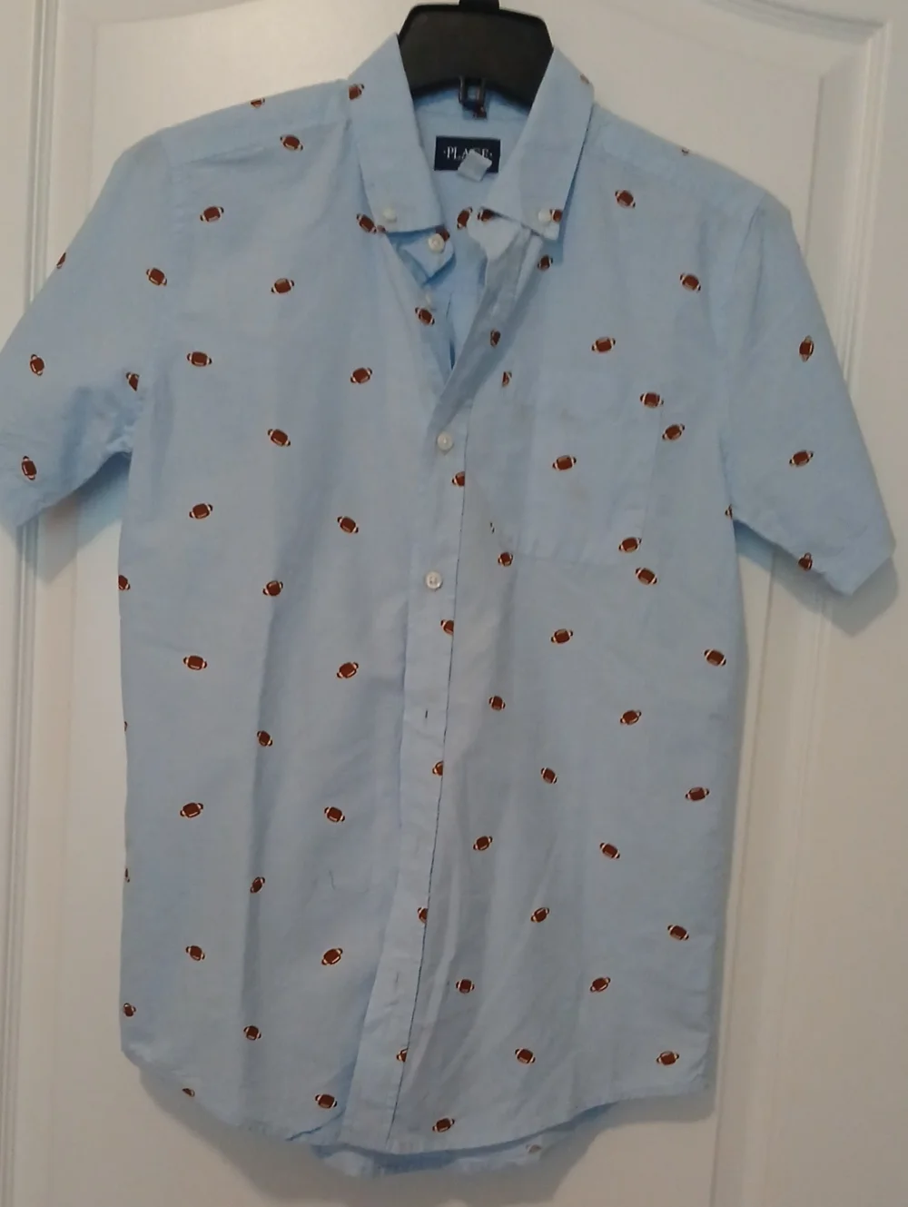The Children's Place Light Blue Short-Sleeve Button-Down with Football Print